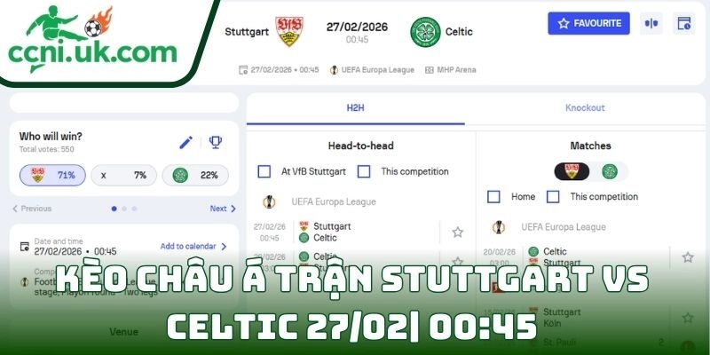 Soi kèo Stuttgart Vs Celtic (27/02| 00:45, Europa League) – Lợi thế sân nhà đối đầu bản lĩnh Scotland 2 Kèo châu Á trận Stuttgart Vs Celtic (27/02| 00:45, Europa League)