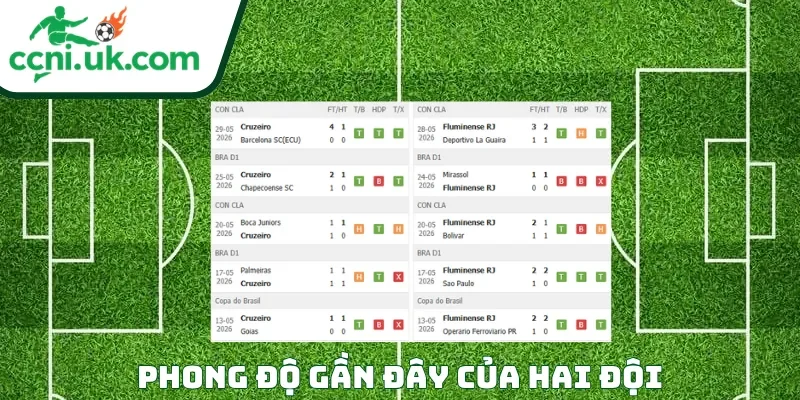 Soi Kèo Cruzeiro vs Fluminense (06h30 Ngày 01/06) Serie A Brazil 1 Phong độ của mỗi CLB trước trận đấu Cruzeiro vs Fluminense