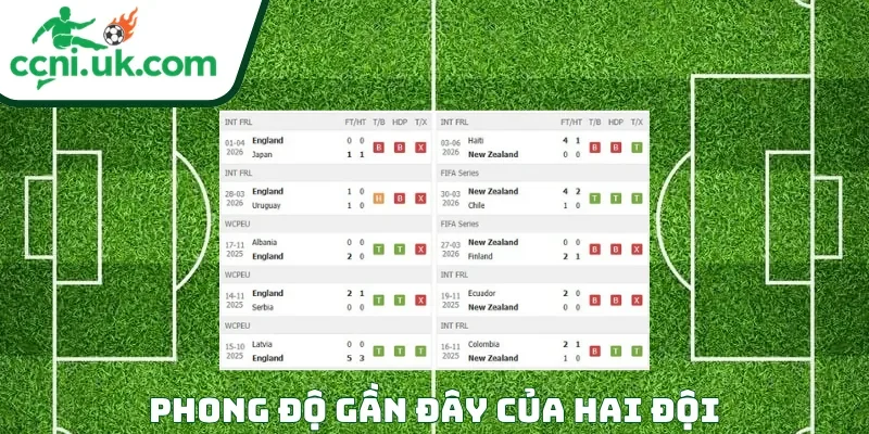 Phong độ của mỗi CLB trước trận đấu Anh vs New Zealand