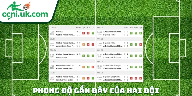 Phong độ của mỗi CLB trước trận đấu Atletico Junior vs Atletico Nacional
